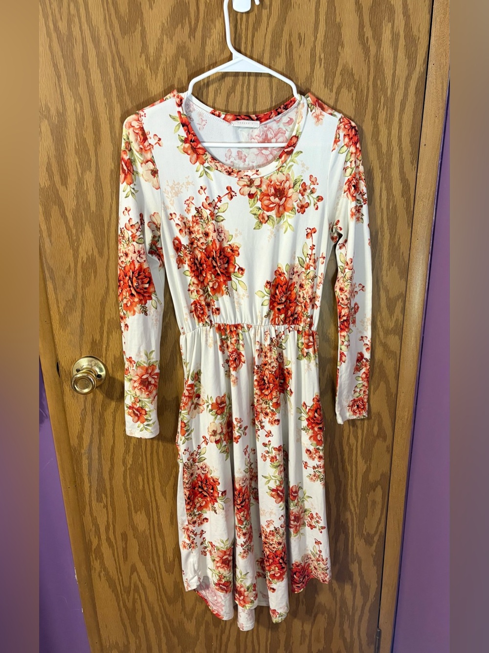 Reborn J White Dress with Red-Orange Floral Print